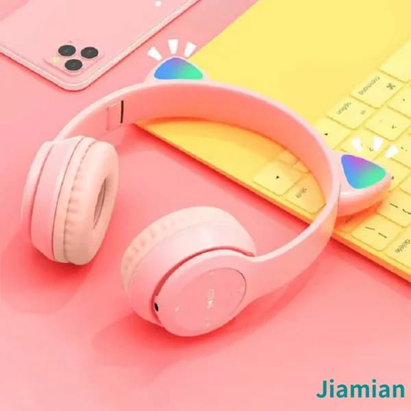 Беспроводные Bluetooth-наушники с кошачьими ушами и светодиодной подсветкой, розовые