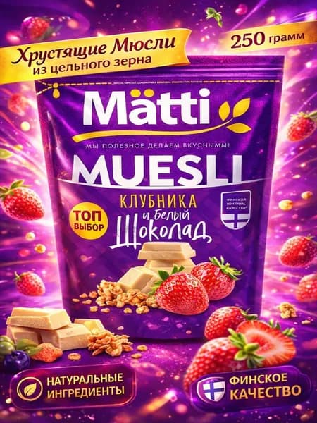 мюсли запеченные с Клубникой и белым шоколадом Matti 250г