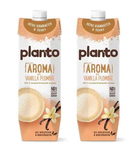 Напиток соевый со вкусом ванильного пломбира обогащенный кальцием, Planto Aroma, Россия, 1 л х 2шт