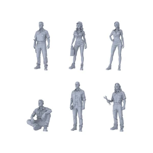 Сборная модель 1/72: Набор автомехаников 6 шт, рабочие образы в мастерской, неокрашенная заготовка, DIY раскраска