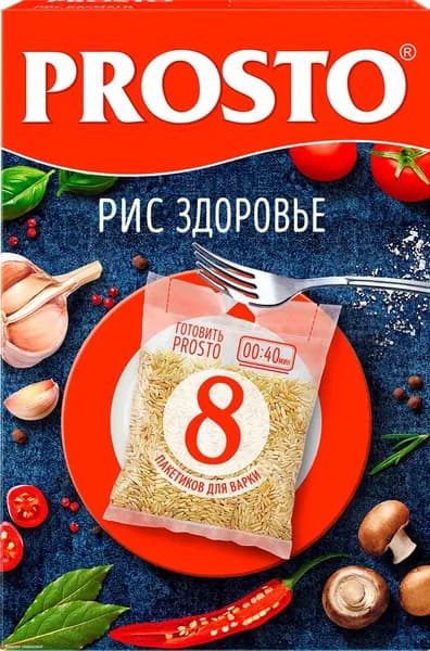 Рис длиннозерный PROSTO Здоровье, нешлифованный очищенный 1-й сорт, в пакетиках, 8х62, 500г