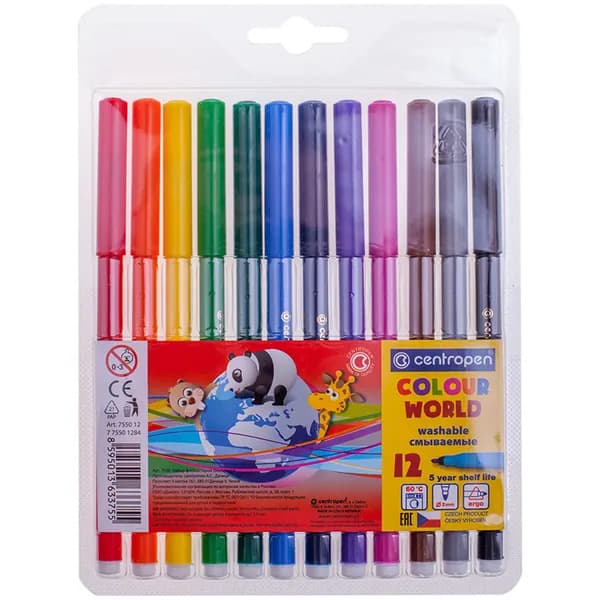 Фломастеры для рисования набор Centropen "Colour World", 12 цветов, трехгранные, смываемые, блистер