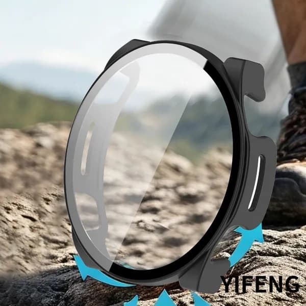 Чехол для часов Amazfit Cheetah2 Ultra A2441 из поликарбоната с заклёпкой и закалённым стеклом, чёрный