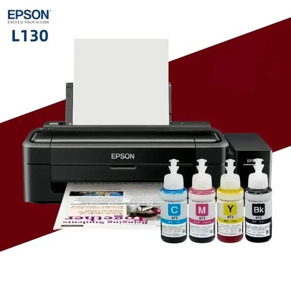 Epson Принтер струйный L130 + Набор чернил для СНПЧ + Подходит для сублимации + Гарантия 12 месяцев, черный