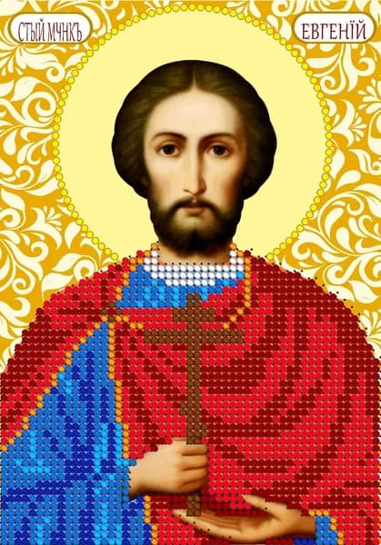 Схема на атласе для вышивания бисером Вышивочка (без бисера), икона "Св. Евгений" 11х16 см