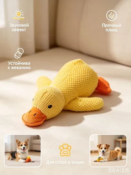 Пищащая плюшевая уточка для питомцев