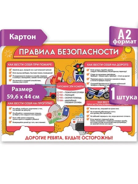 Плакат "правила безопасности", для оформление класса, А2