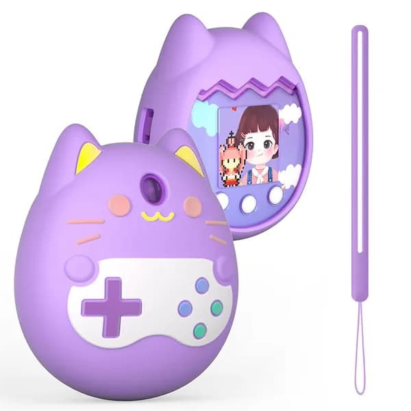 Силиконовый чехол для Tamagotchi Pix с котиком и ремешком, водонепроницаемый, противоударный