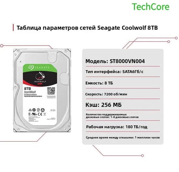 Жесткий диск Seagate IronWolf 8 ТБ (ST8000NE001), для NAS и сетевых хранилищ, CMR