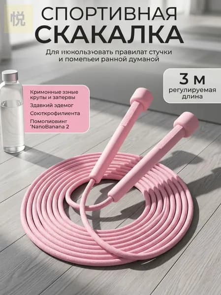 Скакалка скоростная пластиковая, розовая, для фитнеса и бокса