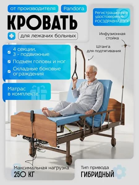 Кровать медицинская для лежачих больных с электроприводом Pandora