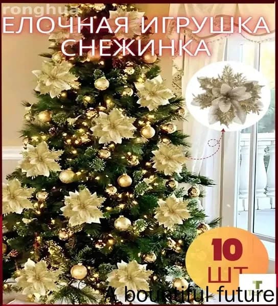 Елочная игрушка 15.00 см Снежинка, Ангел золотой 10 шт.