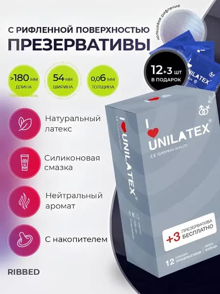 Текстурированные презервативы c рифленой поверхностью Unilatex Ribbed ребристые