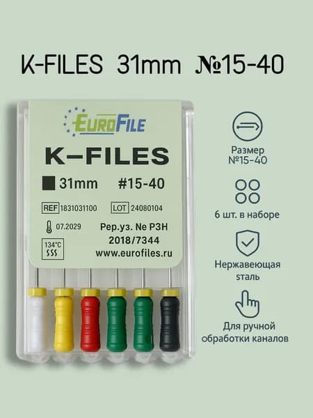 K-Files 31мм в наборе: 15-40 дрильборы ручные сталь 6 Eurofile