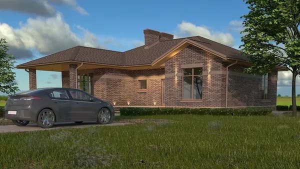Проект 100 м2 одноэтажного керамического дома с террасой спереди