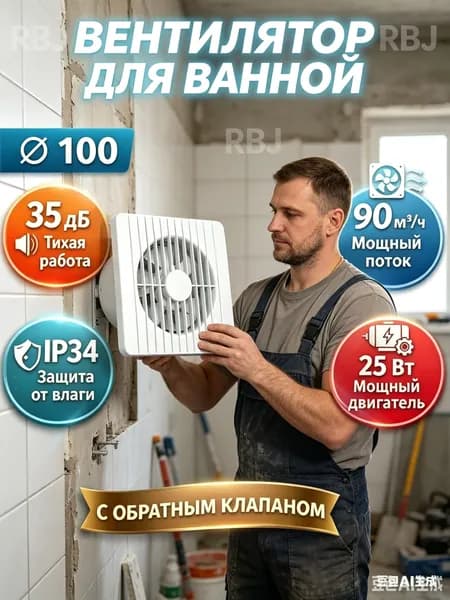 Вентилятор вытяжной 100 мм вытяжка для ванной, обратный клапан