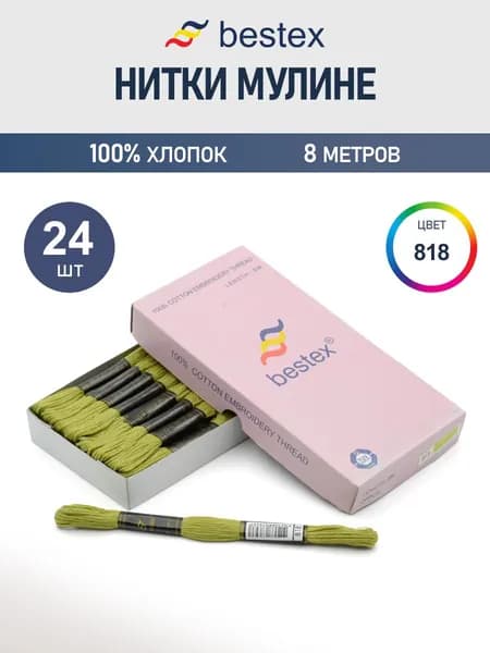 Мулине, 8 м, 24 шт, Bestex, цвет № 818