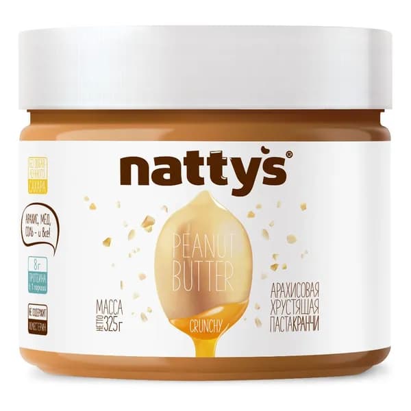 Паста Nattys Crunchy арахисовая с кусочками арахиса и медом 325 г