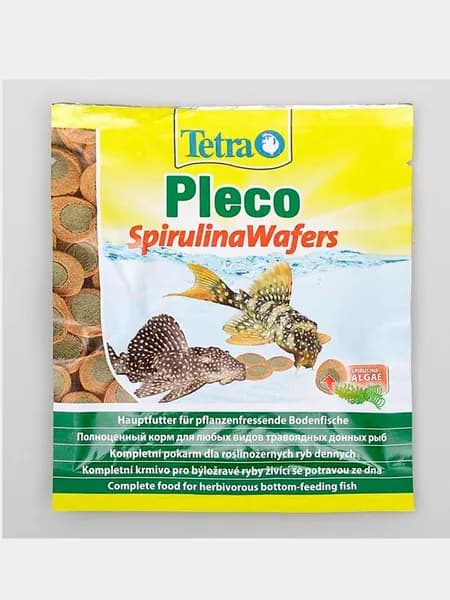 Tetra Pleco Spirulina Wafers, Полноценный корм для крупных растительноядных донных рыб, 15г
