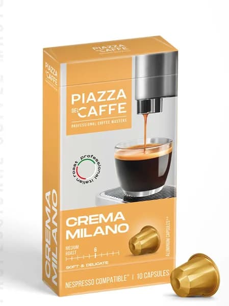 Кофе в капсулах молотый PIAZZA del CAFE Crema Milano(Крема Милано), Среднеобжаренный, для системы Nespresso, 10 шт