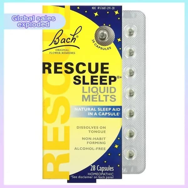 Bach, Rescue Sleep, натуральное средство от эпизодической бессонницы, 28 капсул
