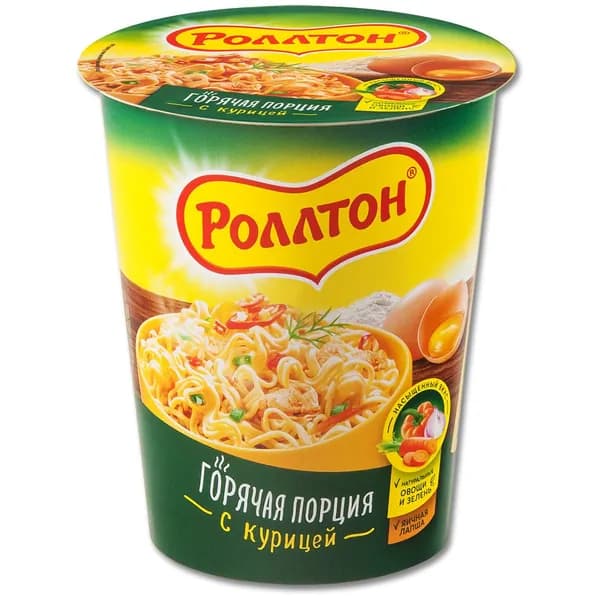 Лапша быстрого приготовления Роллтон "Курица", в стакане 70 г, 1 шт.