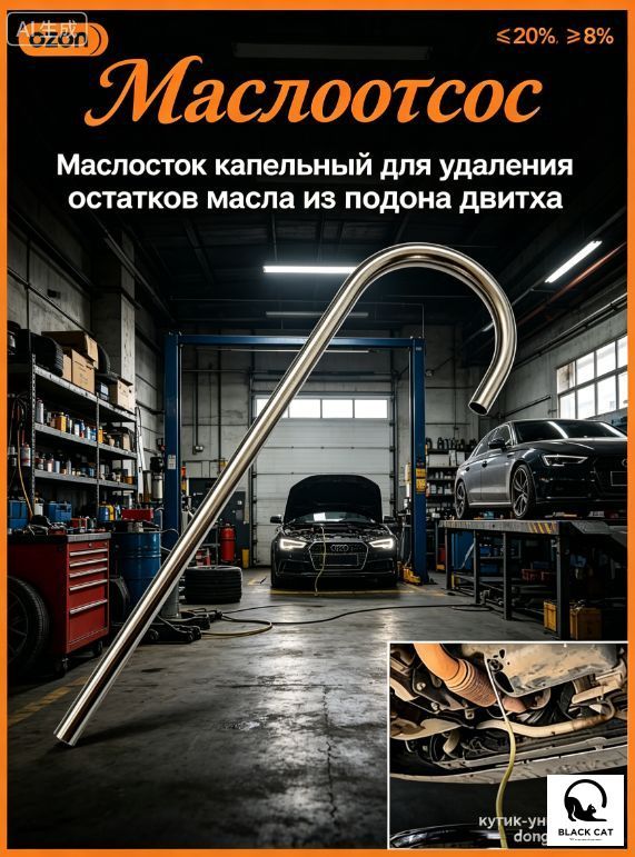 Маслоотсос,Маслосток капельный для удаления остатков масла из поддона двигателя и АКПП, трубка сливная универсальная, специнструмент автомобильный