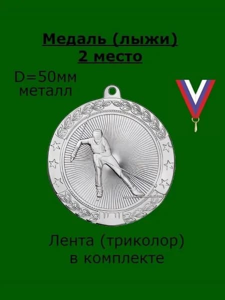 Медаль "Лыжи" (2 место, серебро), с лентой