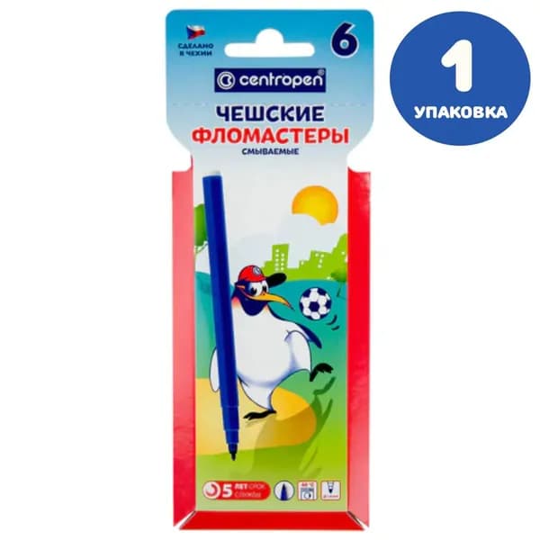 Фломастеры 6 ЦВЕТОВ, смываемые, вентилируемый колпачок (1 упаковка)