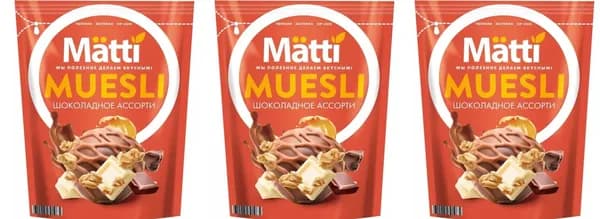 Matti Готовый завтрак Мюсли Шоколадное ассорти, 250 гр, дой-пак, 3 уп