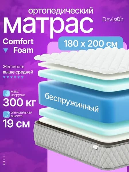 Матрас 180х200 на кровать беспружинный ортопедический