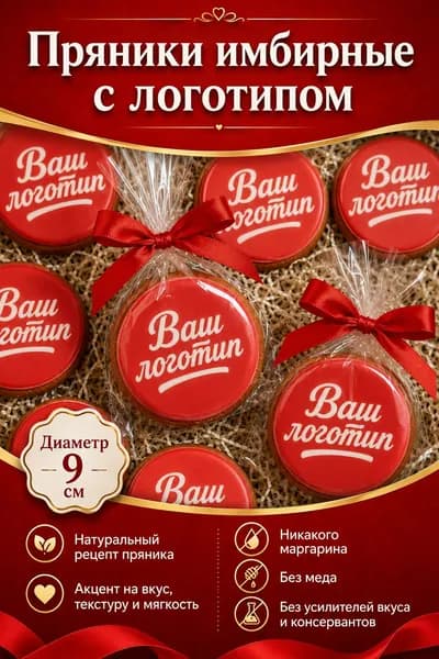 Пряники с логотипом компании 9 см. Корпоративные подарки с брендированием