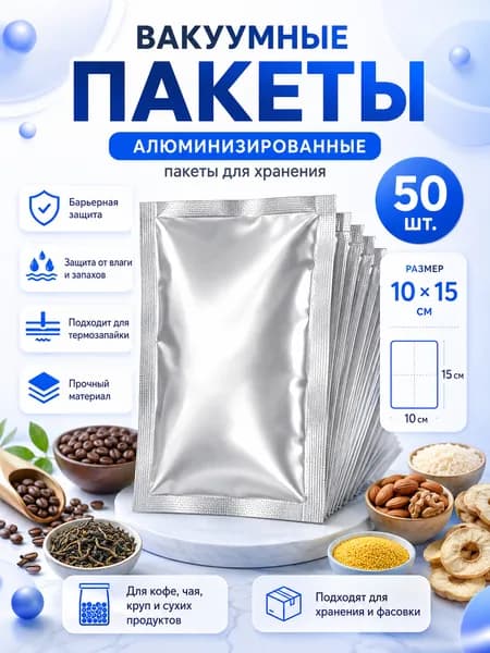 Алюминизированные вакуумные пакеты для хранения продуктов, 50 шт, 10x15 см, термосвариваемые