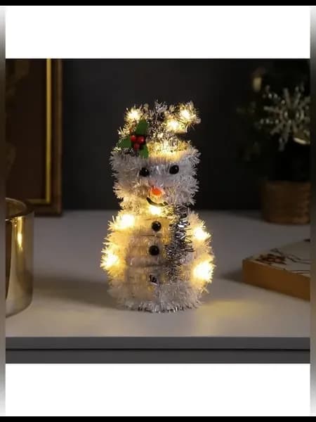 Светодиодная фигура снеговик из мишуры 16 см LED