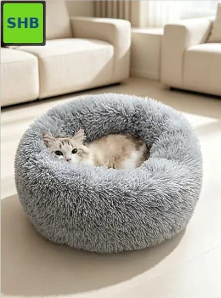 Мягкая лежанка для кошек и собак, круглая, из искусственного велюра, розовая