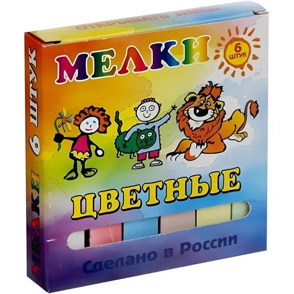 Мел школьный цветной 6 шт., Пегас, 3 пачки