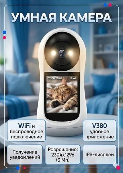 Камера видеонаблюдения WiFi беспроводная, 3 Мп, Поворотная видеокамера IP уличная и для дома цветная и ночная съемка