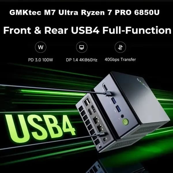 Мини-ПК M7 Ultra AMD 6850U мини ПК (AMD Ryzen 7 PRO 6850U, RAM Отсутствует, AMD Radeon, Windows 11 Pro), 中国, черный