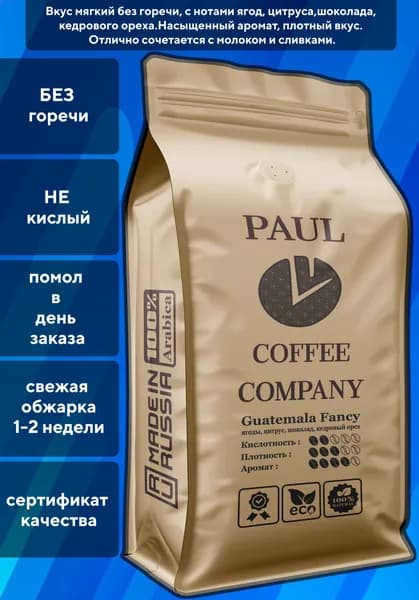 Кофе молотый Гватемала Фэнси 250 г Рaul Coffee Company 100% Арабика