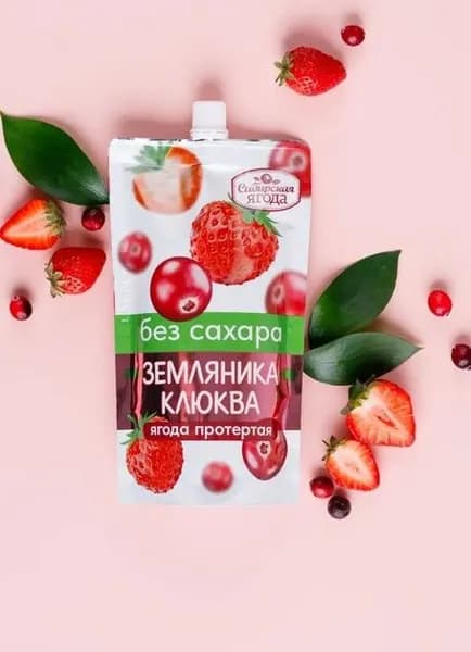 Земляника-Клюква протертая без сахара 250 гр