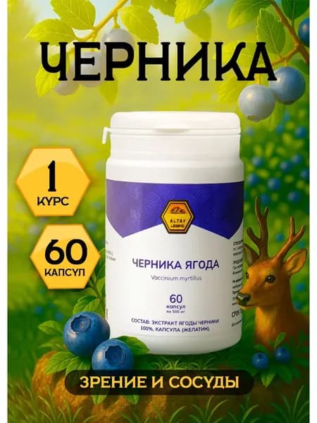 Легенда Алтая Черника алтайская экстракт натуральный в капсулах, порошок ягод черники, 60 шт