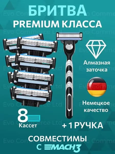 Набор: Многоразовый мужской станок, 8 кассет