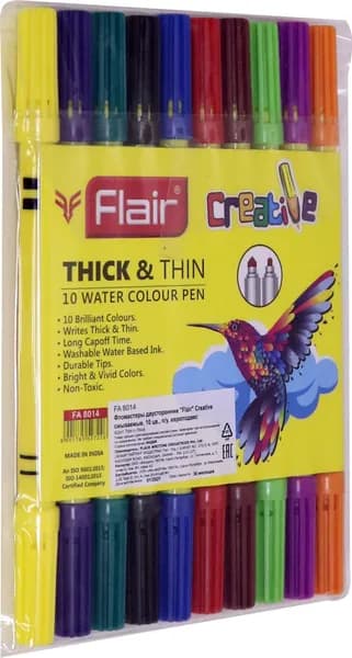 Фломастеры двусторонние "CREATIVE", смываемые, 10 цветов (FA 8014)