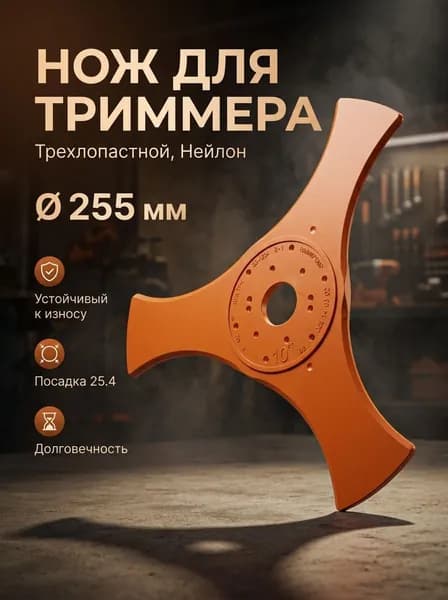 Диск, нож для триммера 3-х лопастной 255 х 25,4 нейлоновый