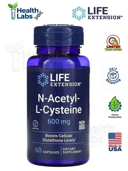 ,NAC aцетилцистеин N-Acetyl-L-Cysteine 600 мг для регуляции процесса детоксикации 60 капсул