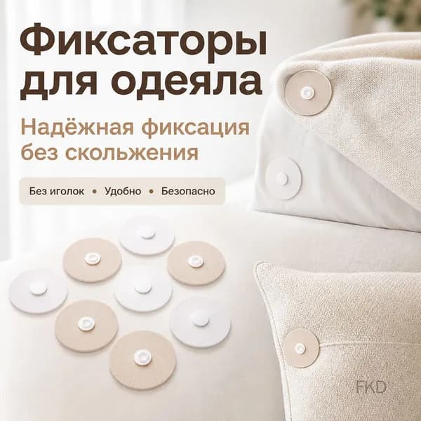 Фиксаторы для одеяла на кнопках тонкие противоскользящие для пледов и диванных подушек
