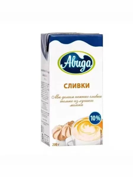 Сливки Авида питьевые ультрапастеризованные 10% БЗМЖ 200 мл