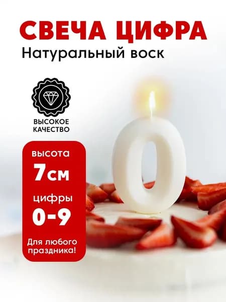 Свеча цифра 0 для торта на торт ребро белая