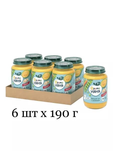 Пюре ФрутоНяня цыпленок - овощной суп, 6 шт х 190 г