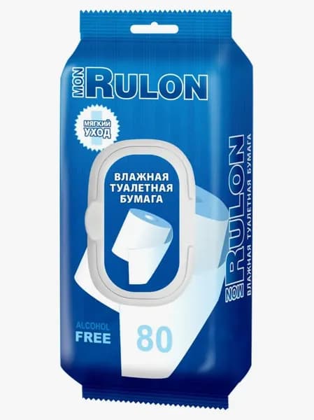 Влажная туалетная бумага Mon Rulon 80 шт., с экстрактом ромашки, смываемая с клапаном